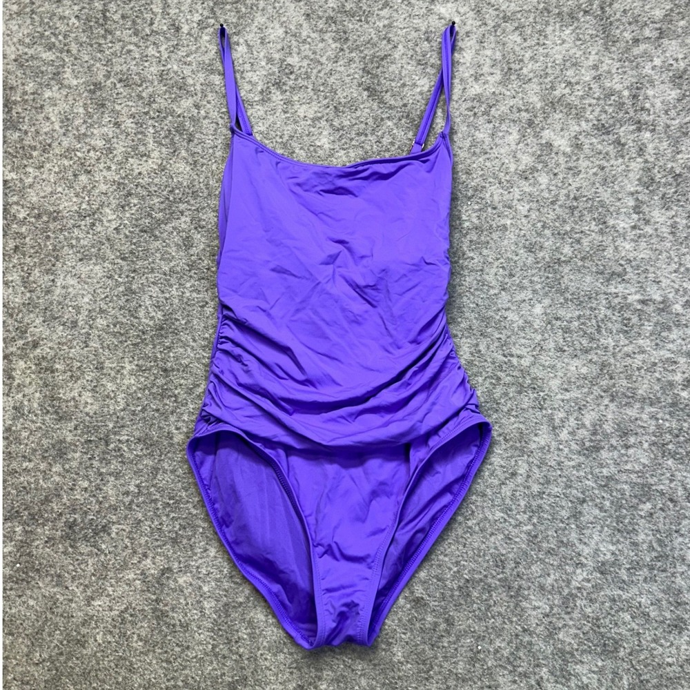 La Blanca One Piece Swimsuit Womens 8 Purple Ruched Adjustable Straps